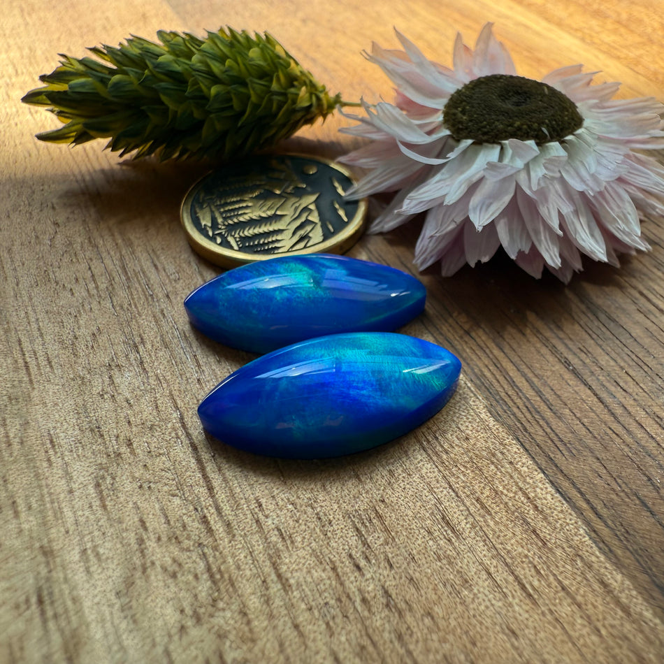 Aurora Opal Cabochon Pair - approx. 22 x 11 mm