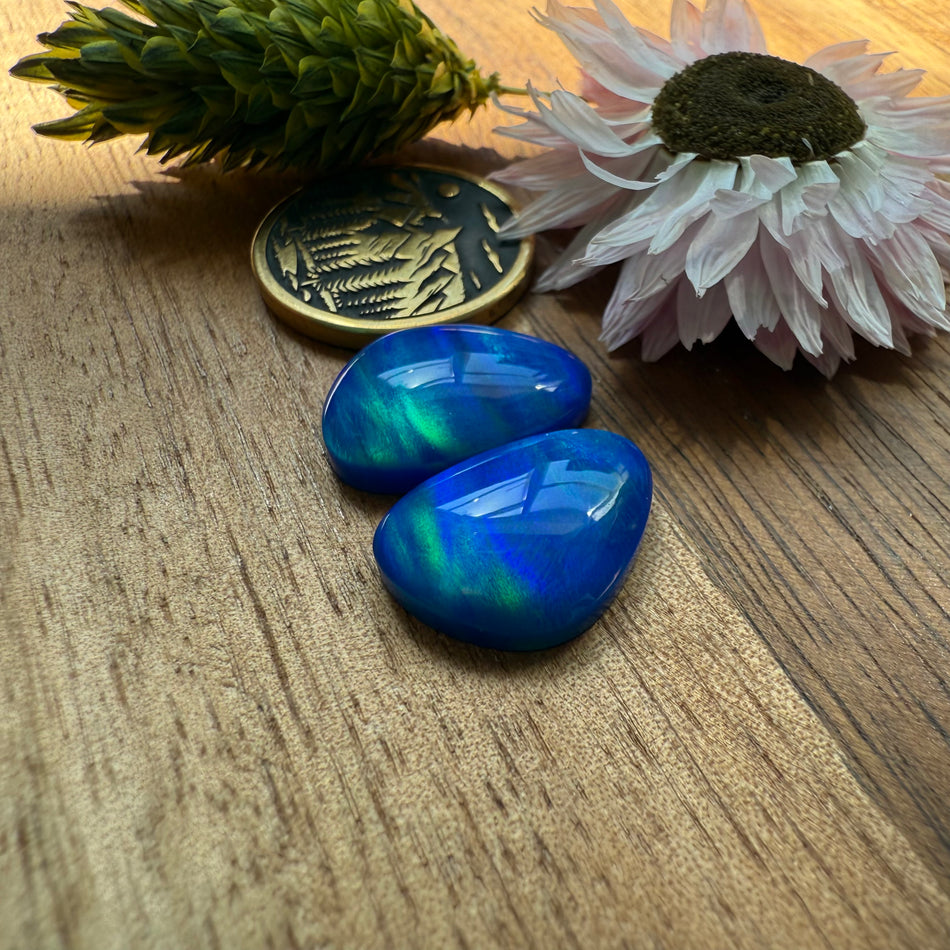 Aurora Opal Cabochon Pair - approx. 16 x 12 mm