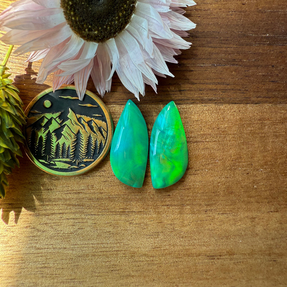 Aurora Opal Cabochon Pair - approx. 18 x 8 mm