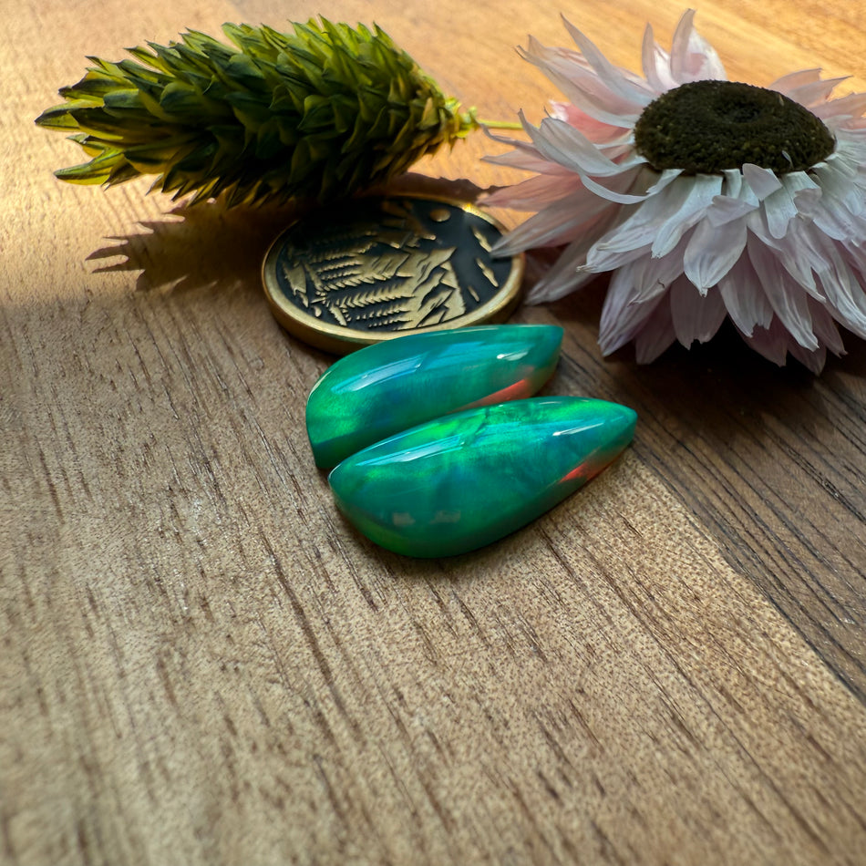 Aurora Opal Cabochon Pair - approx. 18 x 8 mm