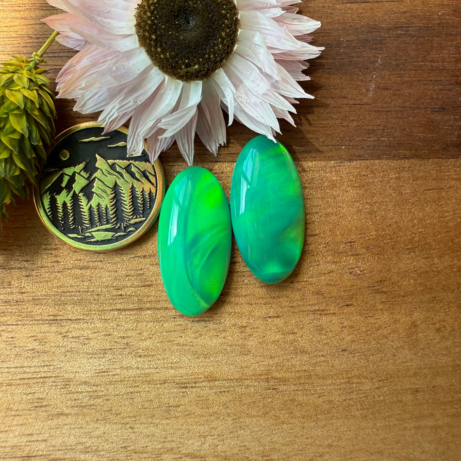 Aurora Opal Cabochon Pair - approx. 22 x 11 mm