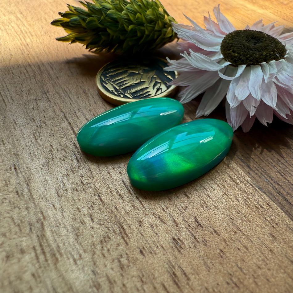 Aurora Opal Cabochon Pair - approx. 22 x 11 mm