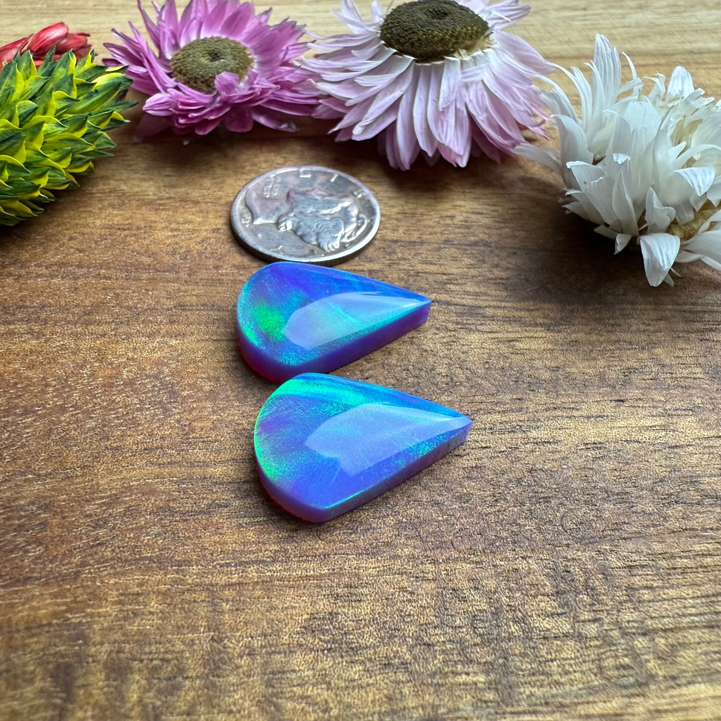 Aurora Opal Cabochon Pair - approx. 20 x 14 x 4.8 mm