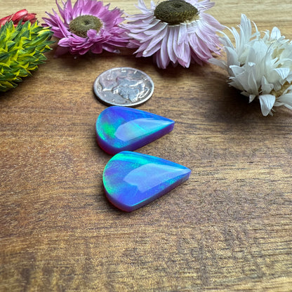 Aurora Opal Cabochon Pair - approx. 20 x 14 x 4.8 mm