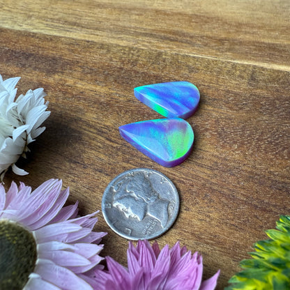 Aurora Opal Cabochon Pair - approx. 20 x 14 x 4.8 mm