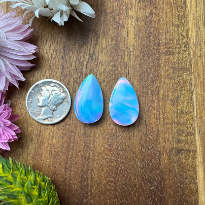 Aurora Opal Cabochon Pair - approx. 19 x 11 x 4.6 mm