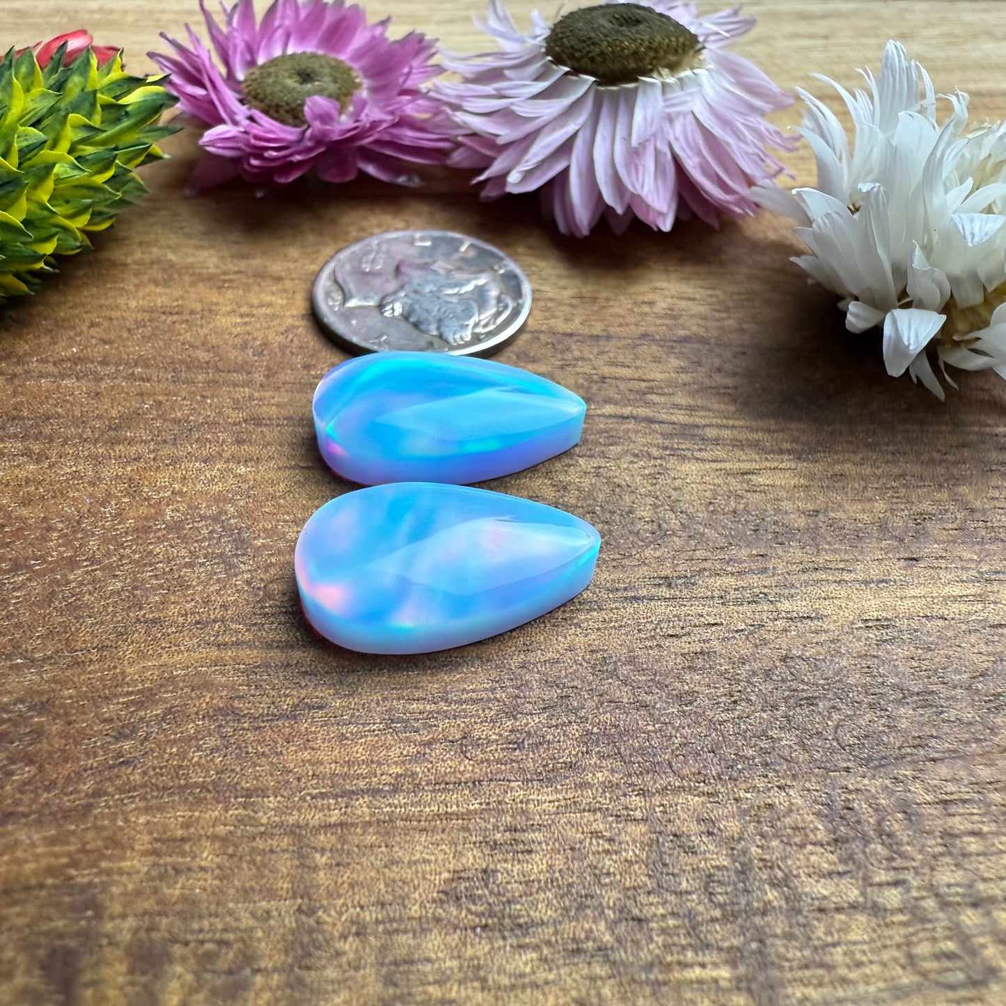 Aurora Opal Cabochon Pair - approx. 19 x 11 x 4.6 mm