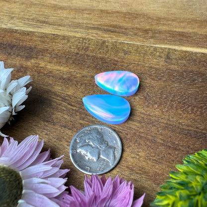 Aurora Opal Cabochon Pair - approx. 19 x 11 x 4.6 mm