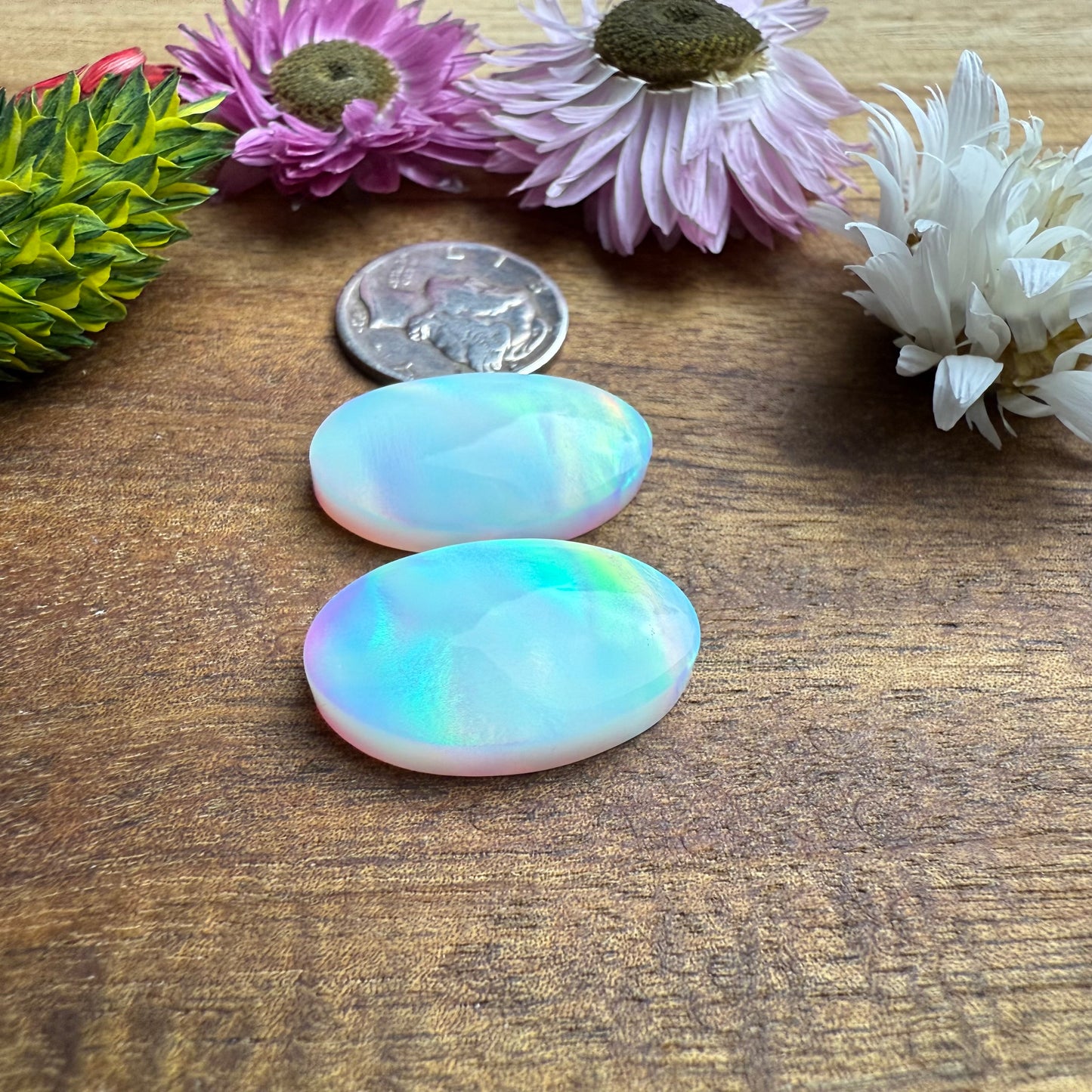 Aurora Opal Cabochon Pair - approx. 22 x 14 x 5.2 mm