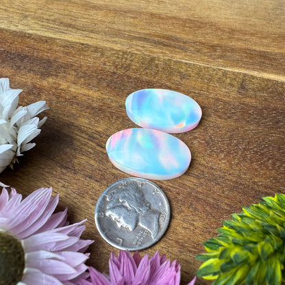 Aurora Opal Cabochon Pair - approx. 22 x 14 x 5.2 mm