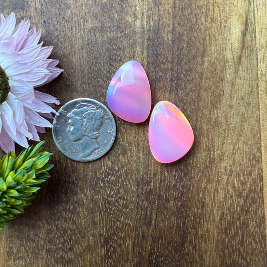 Aurora Opal Cabochon Pair - approx. 17 x 12 x 4.7 mm