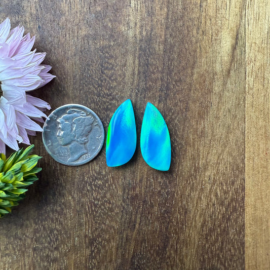 Aurora Opal Cabochon Pair - approx. 19 x 8 x 4.2 mm