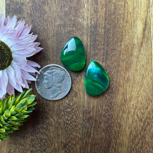 Aurora Opal Cabochon Pair - approx. 17 x 12 x 4.4 mm