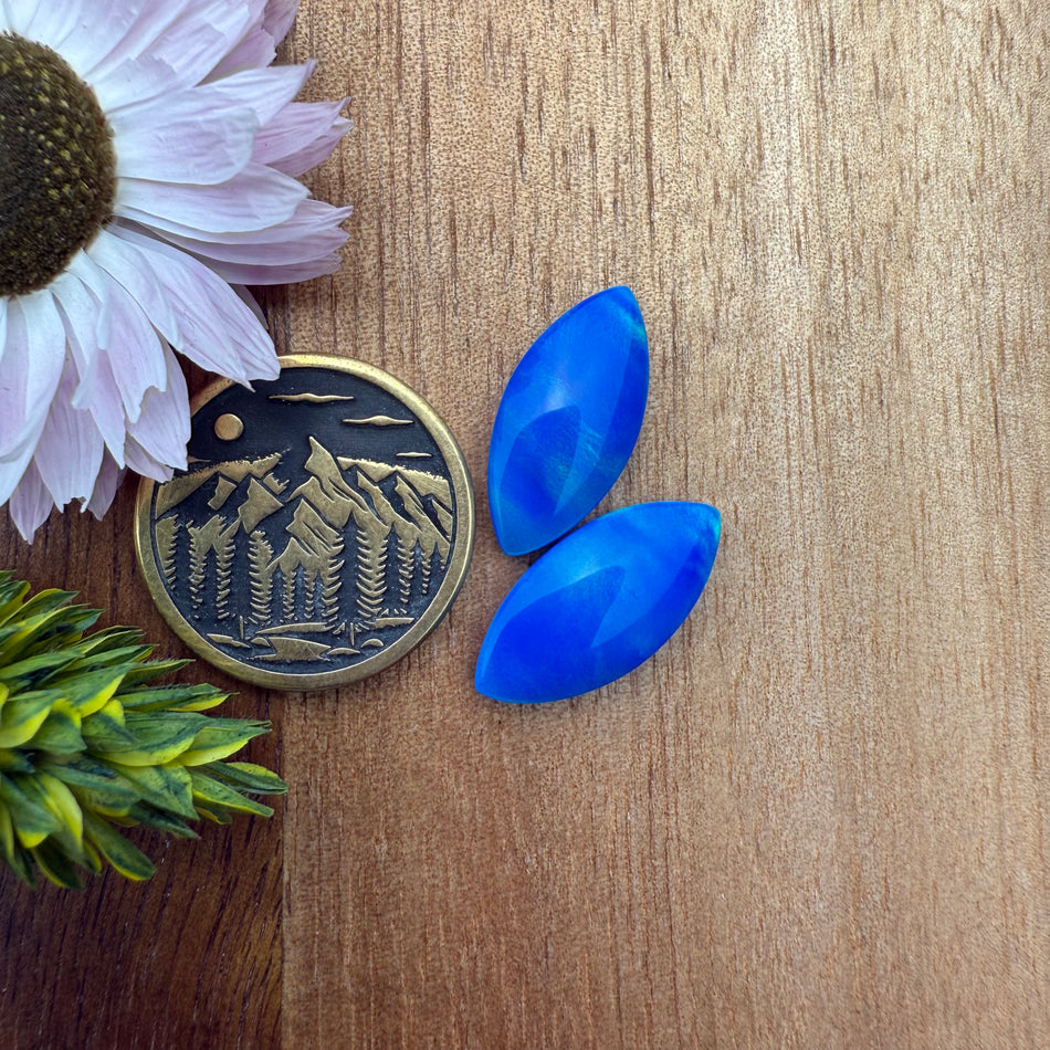 Aurora Opal Cabochon Pair - approx. 18 x 8 mm
