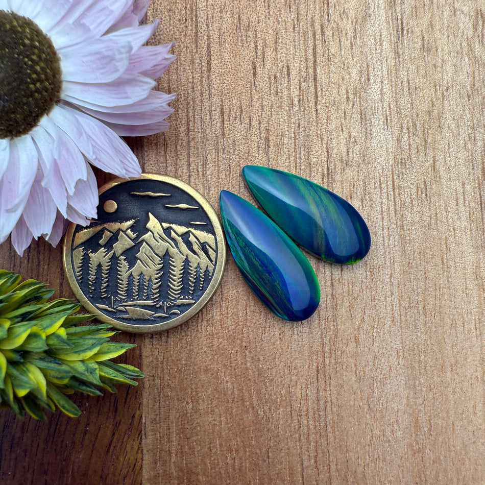 Aurora Opal Cabochon Pair - approx. 19 x 8 mm