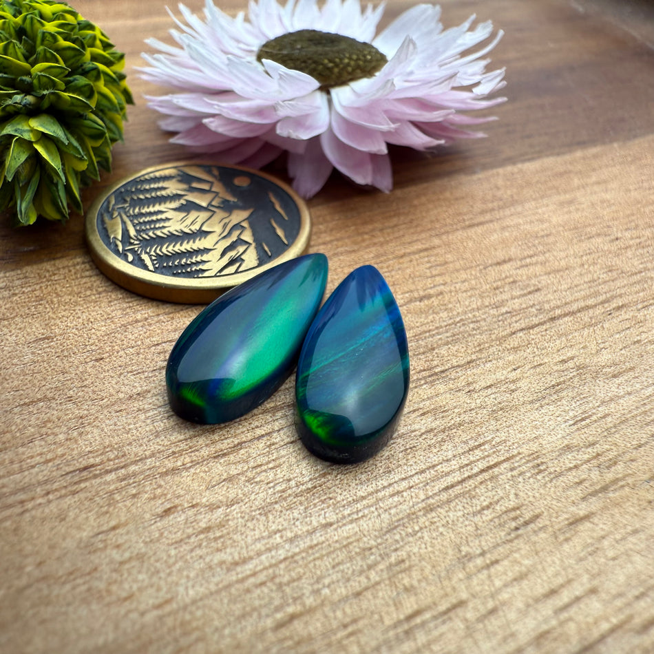 Aurora Opal Cabochon Pair - approx. 19 x 8 mm