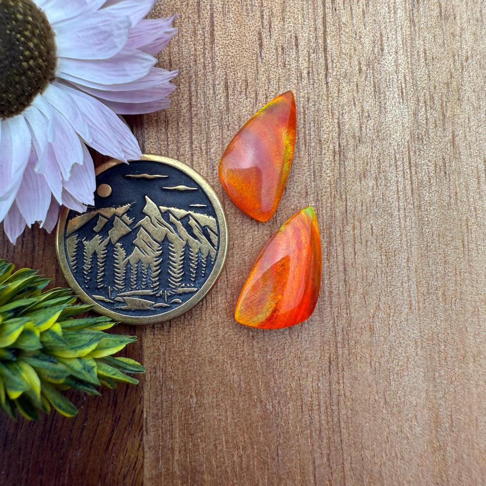 Aurora Opal Cabochon Pair - approx. 16 x 8 mm