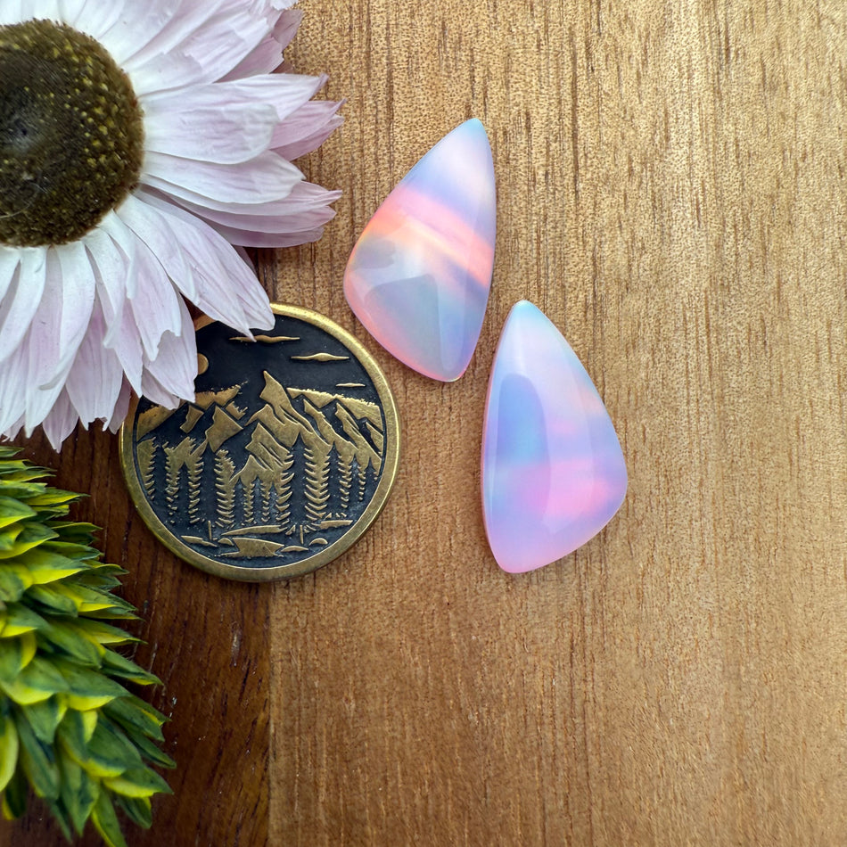 Aurora Opal Cabochon Pair - approx. 19 x 10 mm