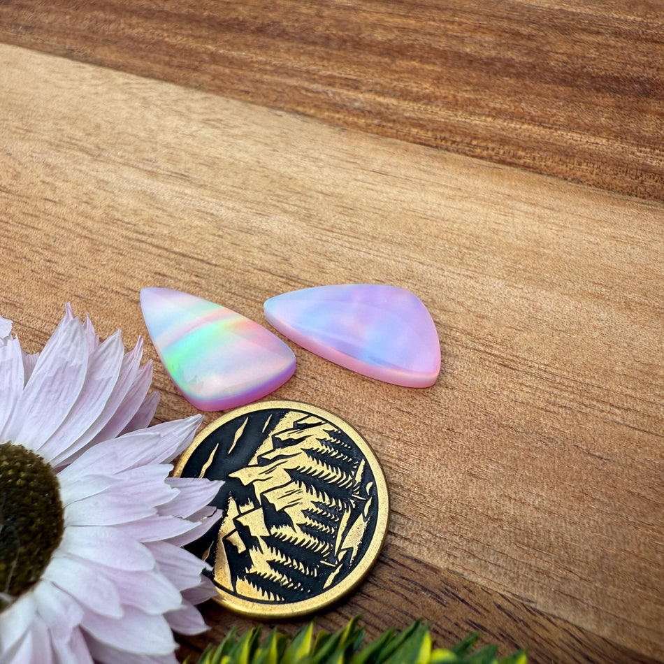 Aurora Opal Cabochon Pair - approx. 19 x 10 mm