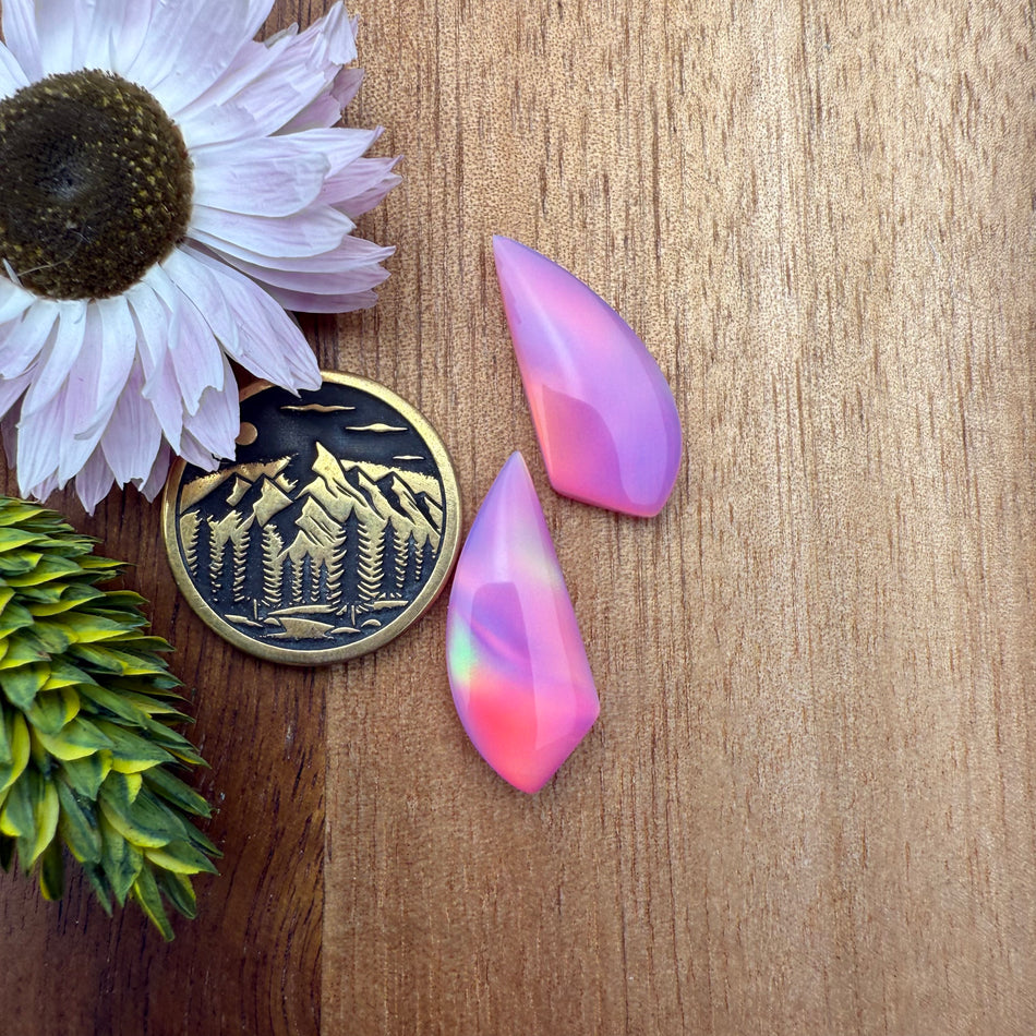 Aurora Opal Cabochon Pair - approx. 22 x 9 mm