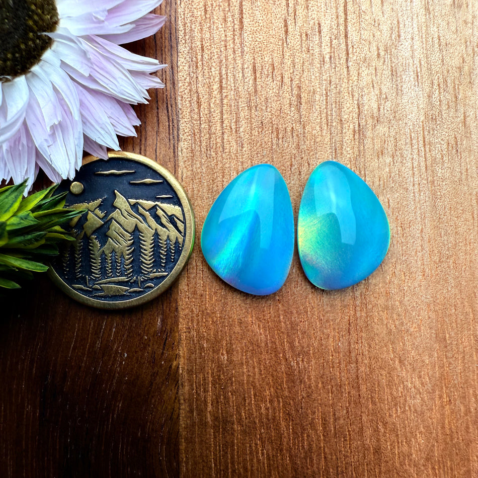Aurora Opal Cabochon Pair - approx. 16 x 12 mm