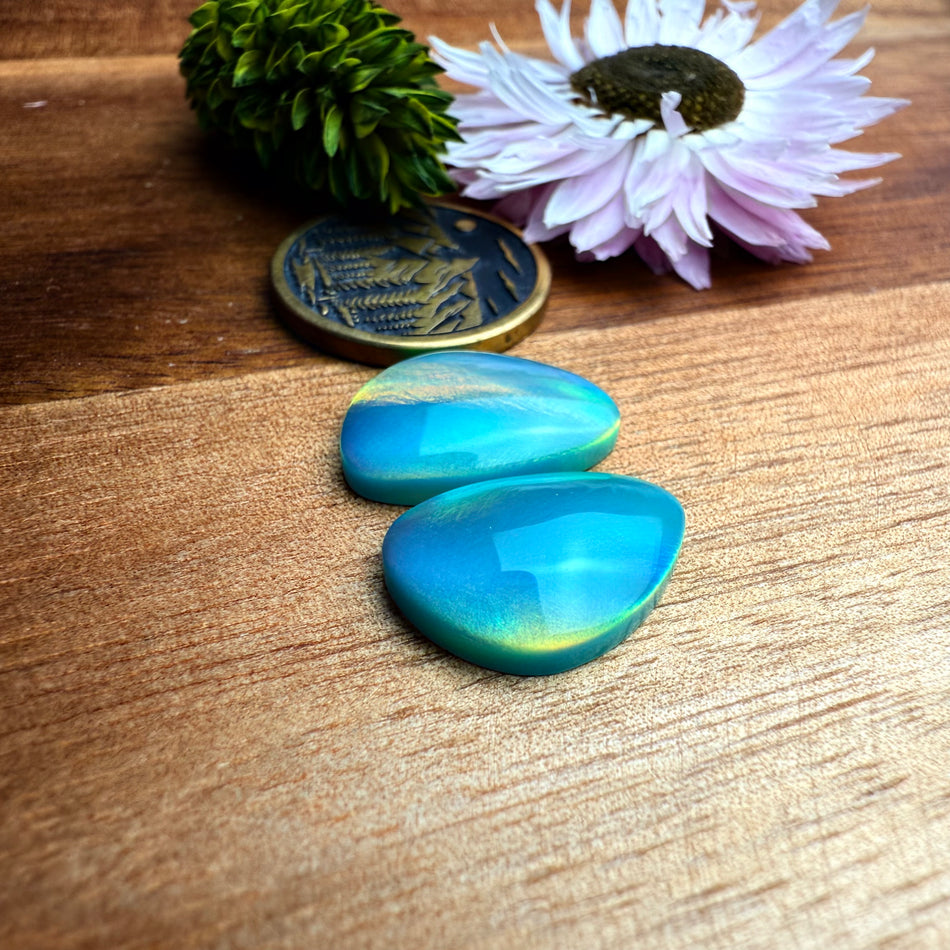 Aurora Opal Cabochon Pair - approx. 16 x 12 mm