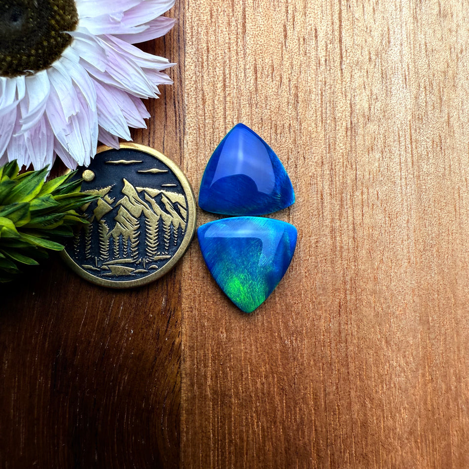 Aurora Opal Cabochon Pair - approx. 13 x 13 mm