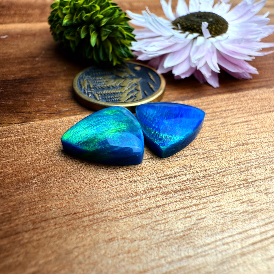 Aurora Opal Cabochon Pair - approx. 13 x 13 mm
