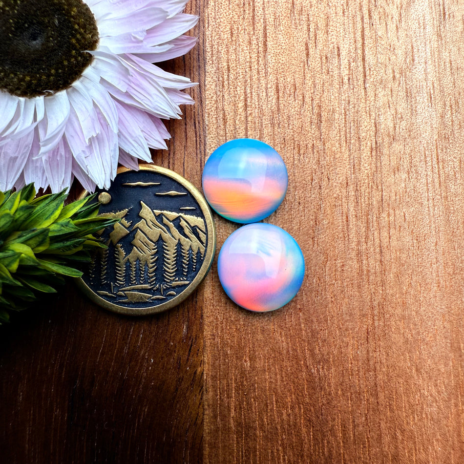 Aurora Opal Cabochon Pair - approx. 11 x 11 mm
