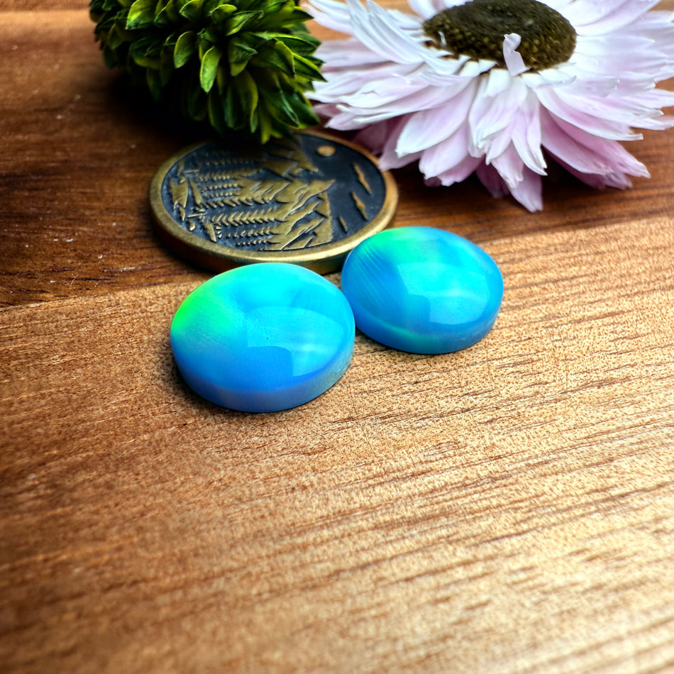Aurora Opal Cabochon Pair - approx. 11 x 11 mm