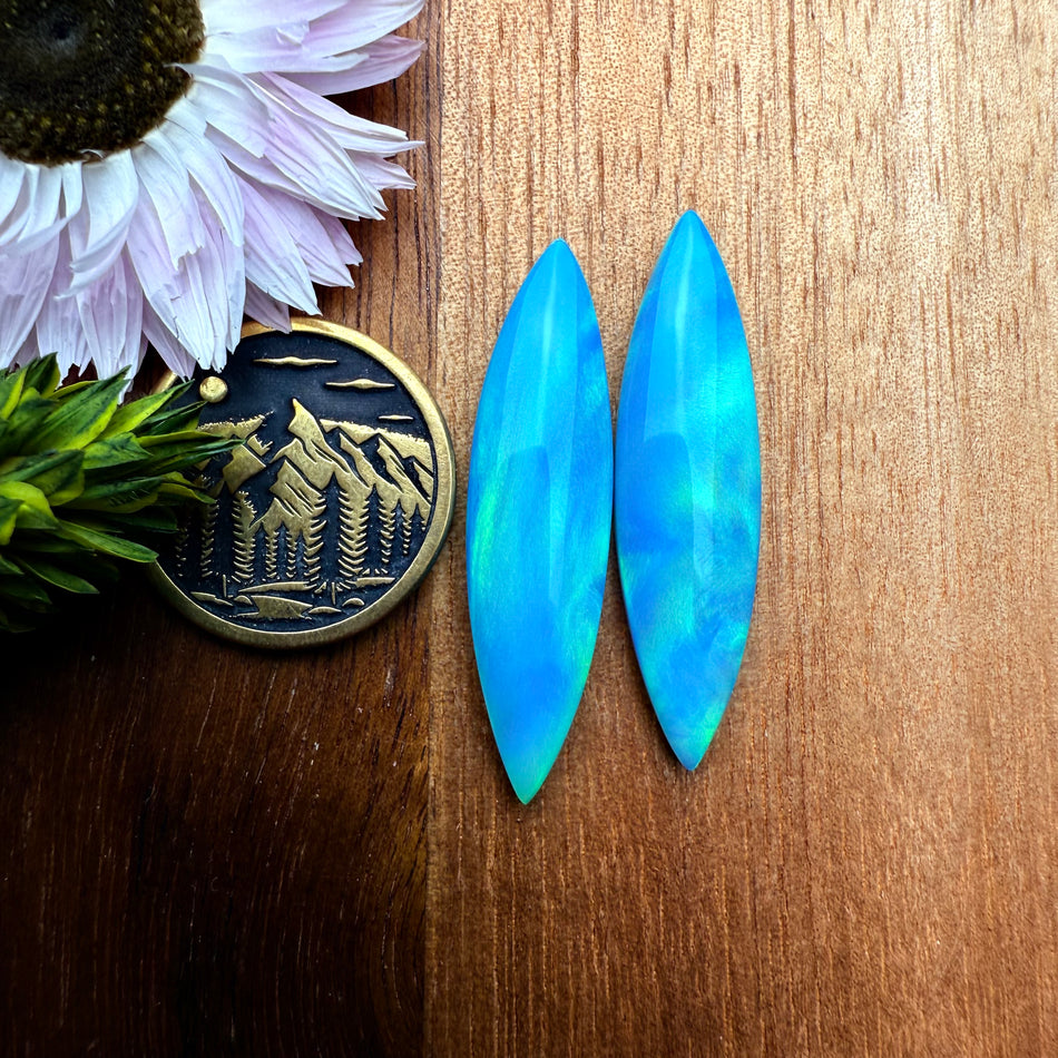 Aurora Opal Cabochon Pair - approx. 34 x 9 mm