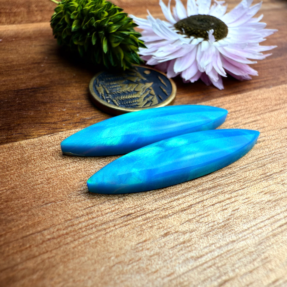 Aurora Opal Cabochon Pair - approx. 34 x 9 mm