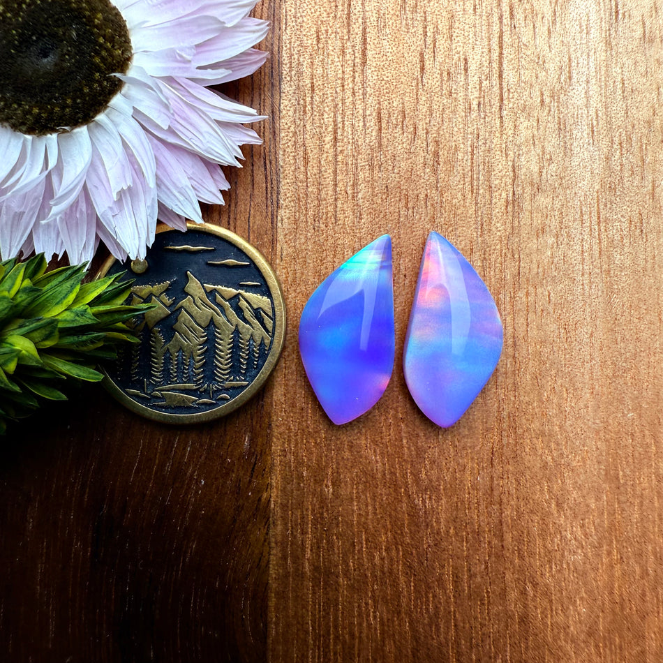 Aurora Opal Cabochon Pair - approx. 19 x 9 mm