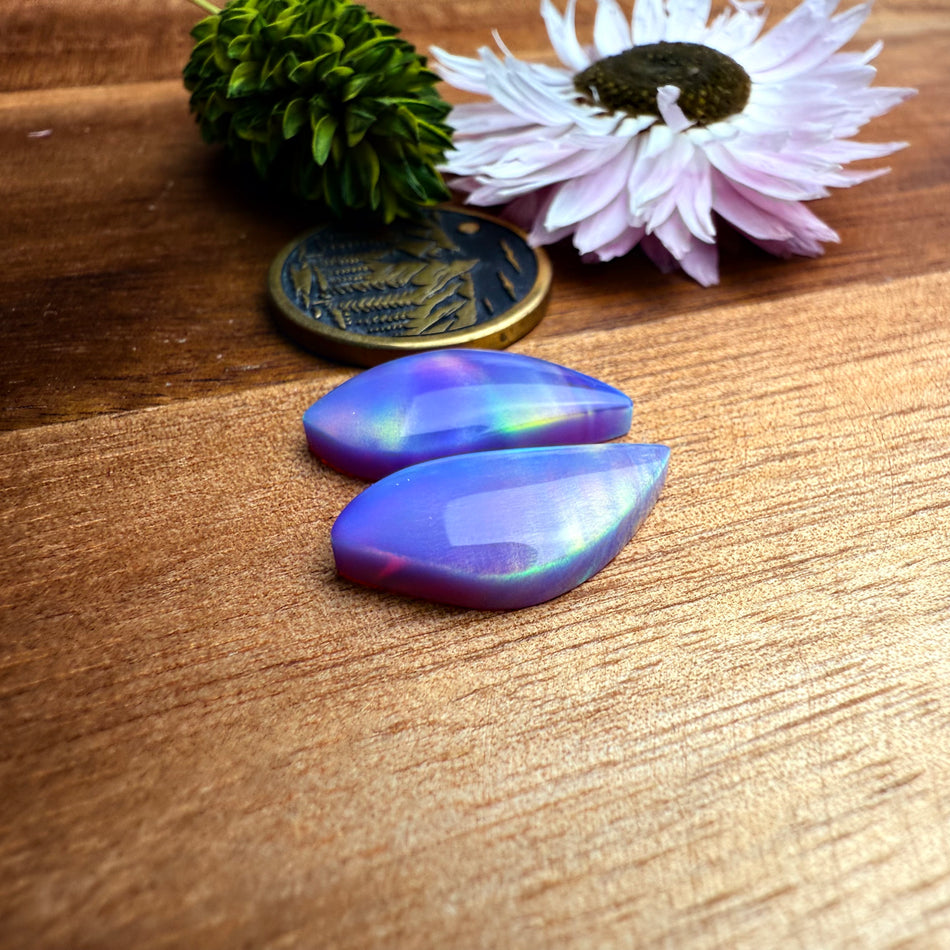 Aurora Opal Cabochon Pair - approx. 19 x 9 mm