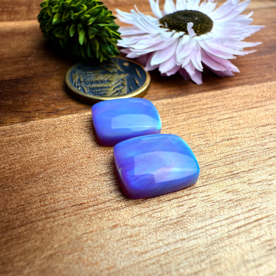 Aurora Opal Cabochon Pair - approx. 13 x 11 mm