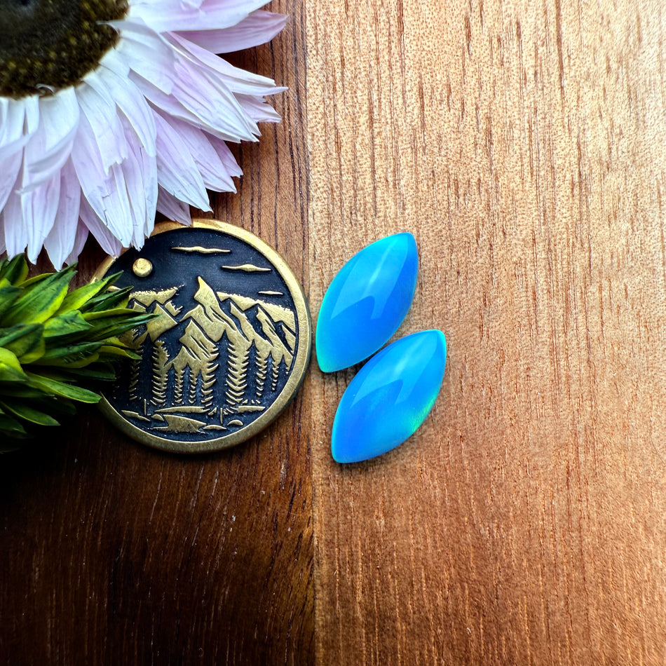 Aurora Opal Cabochon Pair - approx. 14 x 7 mm
