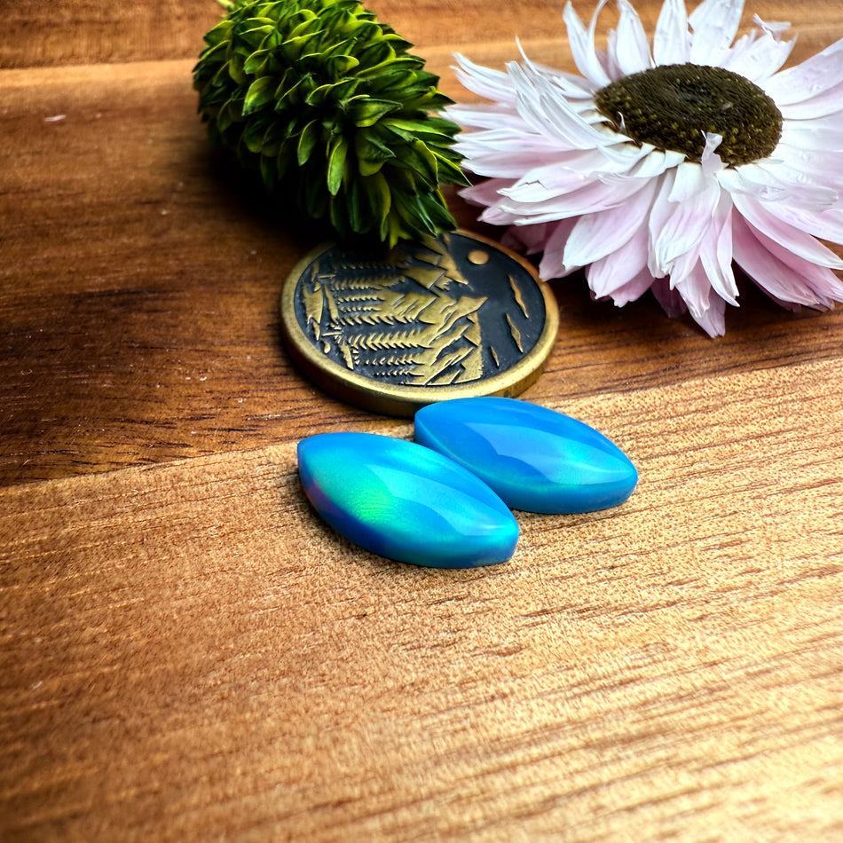 Aurora Opal Cabochon Pair - approx. 14 x 7 mm