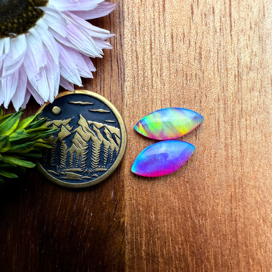 Aurora Opal Cabochon Pair - approx. 14 x 7 mm