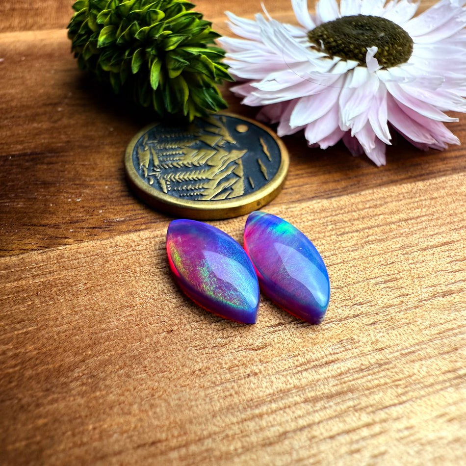 Aurora Opal Cabochon Pair - approx. 14 x 7 mm